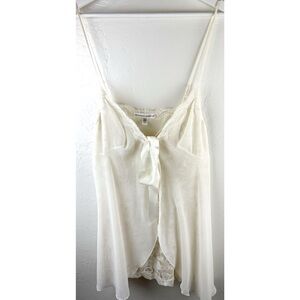 Vtg Victorias Secret Chiffon & Lace Night Gown Sz L Ivory Chemise Slip Coquette